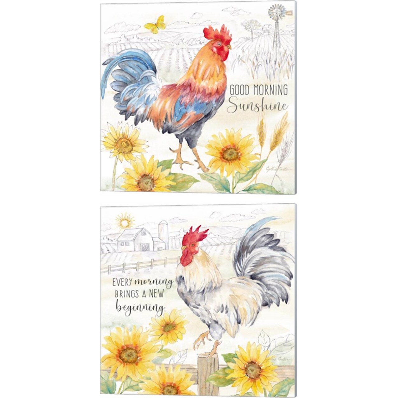 Good Morning Sunshine C by Cynthia Coulter 14" x 14" Canvas Wall Art (Set of 2)